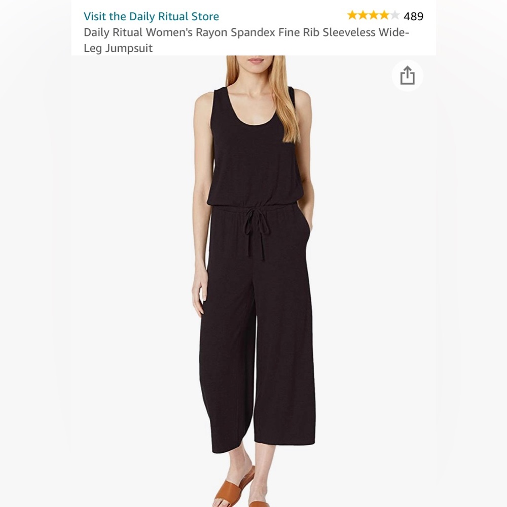 Daily Ritual Ribbed Jumper M with and pockets Jumpsuit Romper Tank Wide Leg Pant